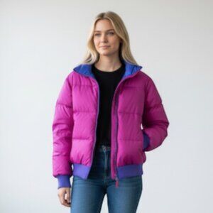Columbia Vintage Reversible Down Puffer Bomber Ski Snow Board Jacket Women's L